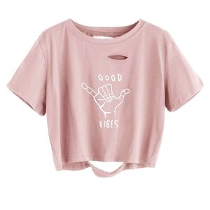 Casual Pink Crop Top with Graphic Print